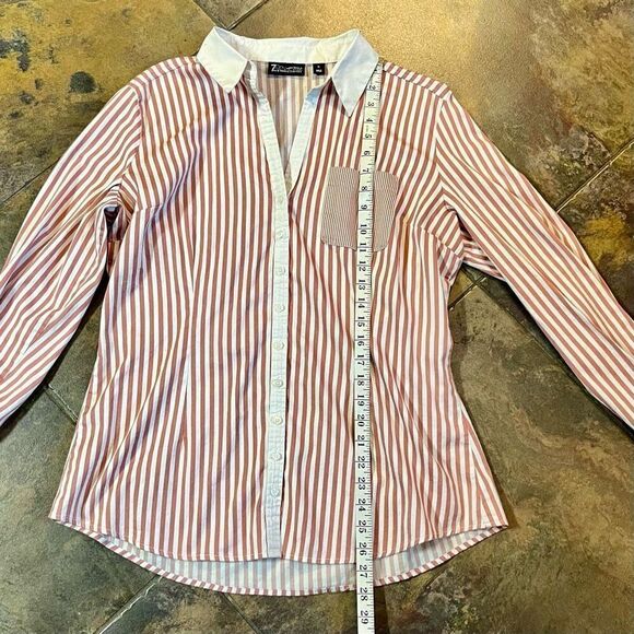 7th Avenue New York and Company Pink Striped V-Neck Button Down XL - Picture 7 of 11